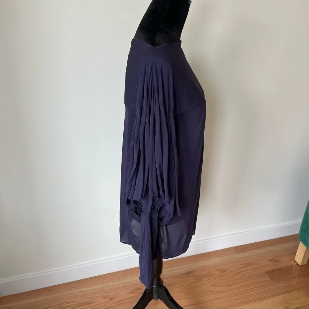 Doo.Ri Blue Viscose Blend Intricate Puff Sleeve Boat Neck Blouse EUC Size 6 - Picture 4 of 8